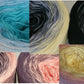 A collage of close-ups of different yarn cakes.