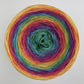 Rainbow gradient yarn.  50% cotton, 50% acrylic. Dark centre.