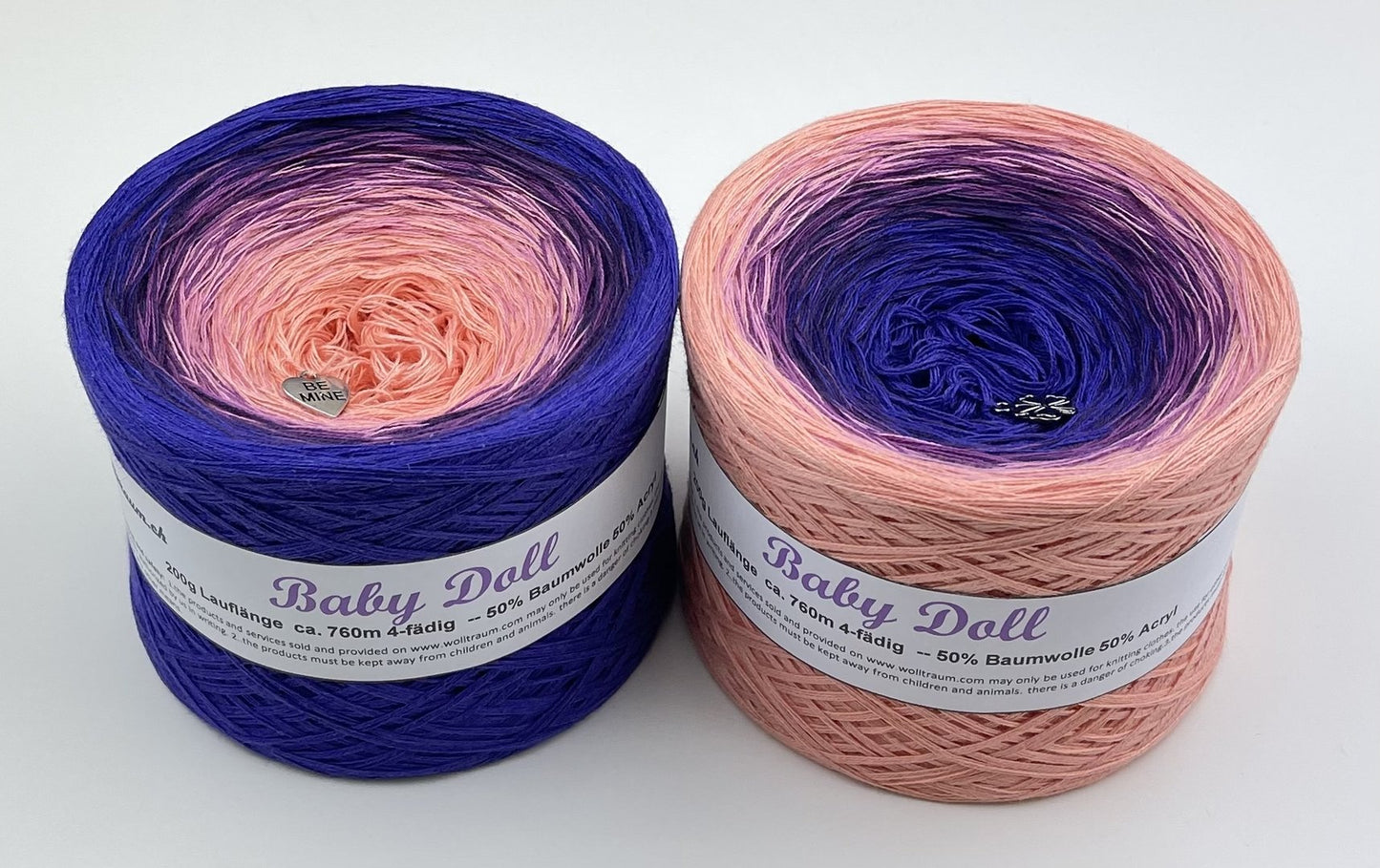 The Wolltraum My Melodyy gradient yarn in the colour Baby Doll.  It goes from a peach tone to a deep blue.