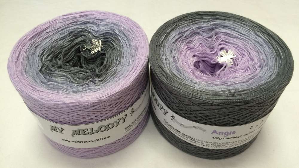 The Wolltraum My Melodyy yarn colourway Angie.  It includes grey and purple.